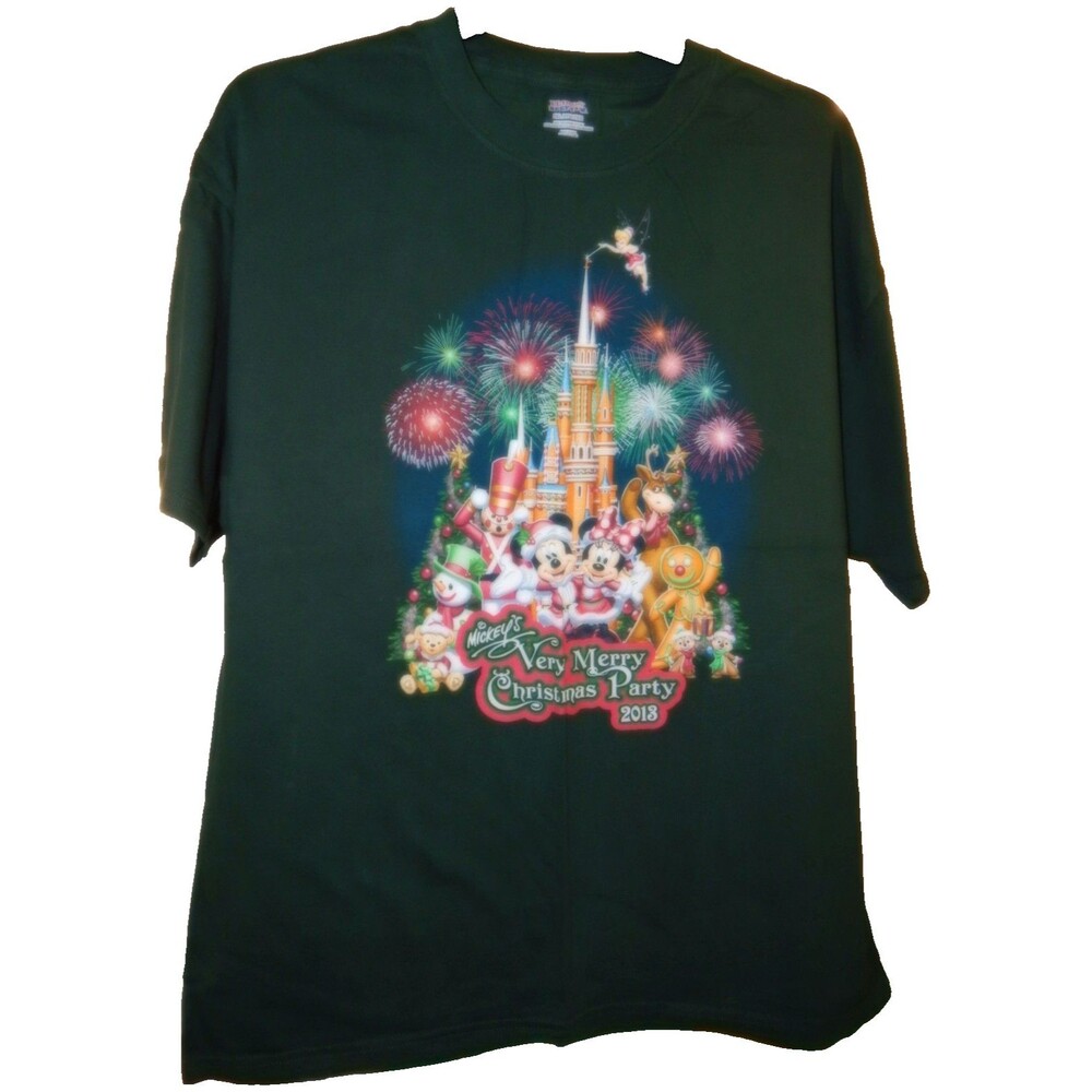 Mickey's Very Merry Christmas Party 2013 T-Shirt Walt Disney World Green Sz 2XL